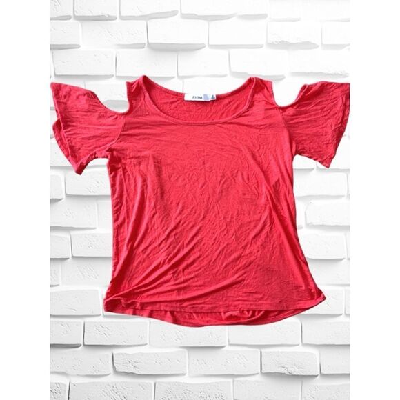 JustFab Women’s Small Short Casual Sleeve Cold Shoulder Cutout Blouse - Picture 1 of 7